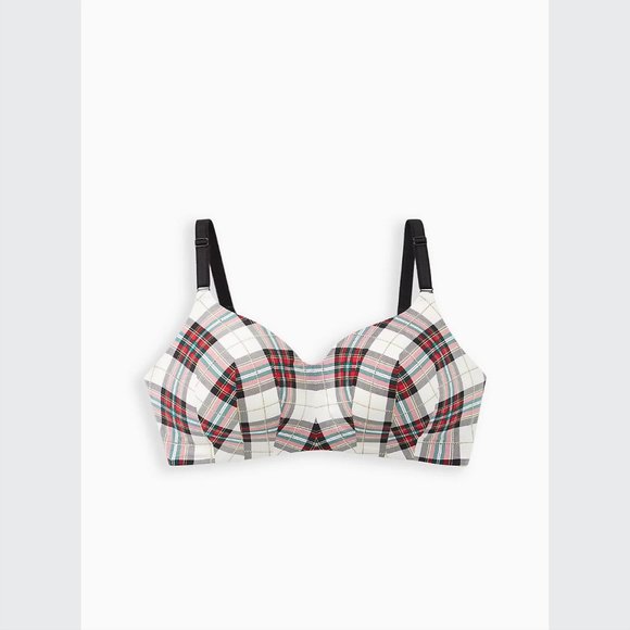 Lightly Lined Everyday Wire-Free Bra - Microfiber White and Red Plaid wi… - Picture 5 of 5